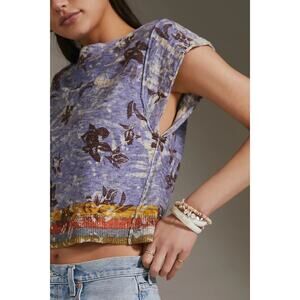 New Anthropologie Pilcro The Taman Muscle Top $130 SMALL Blue Floral